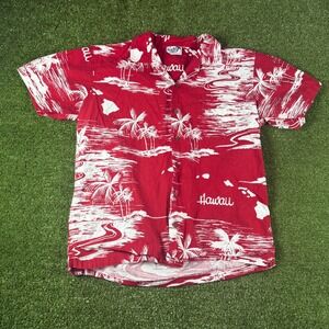 Paradise Style Hawaii Shirt Mens XL Red White Tropical Palm Tree Aloha Button Up
